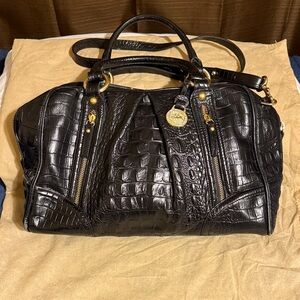Brahmin Black Croc-Embossed Leather Bag - Used outside perfect, pen marks inside